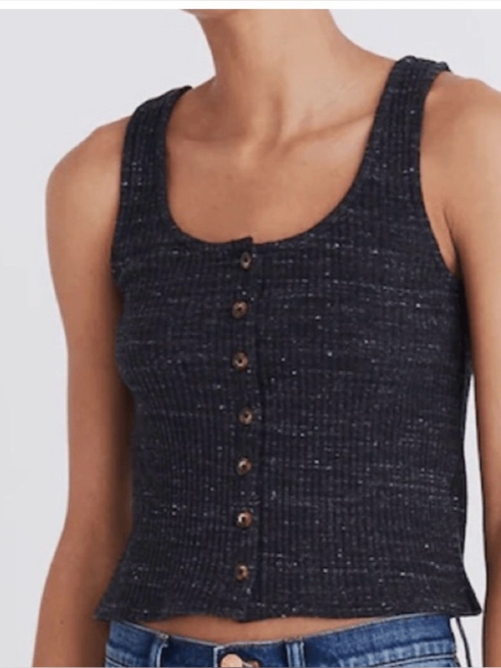 Madewell Sleeveless Button-Front Ribbed Tank Top - Black